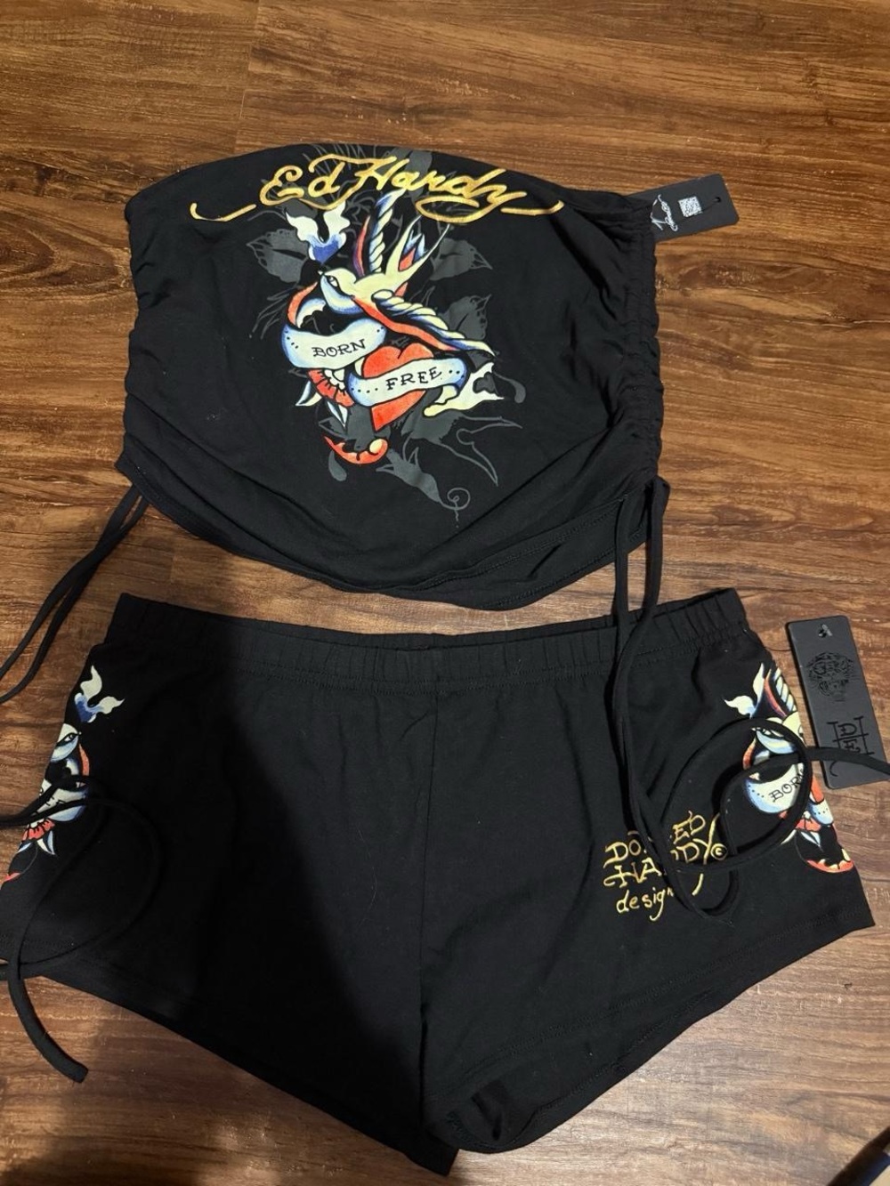 Ed Hardy Women's Black Graphic Drawstring Shorts